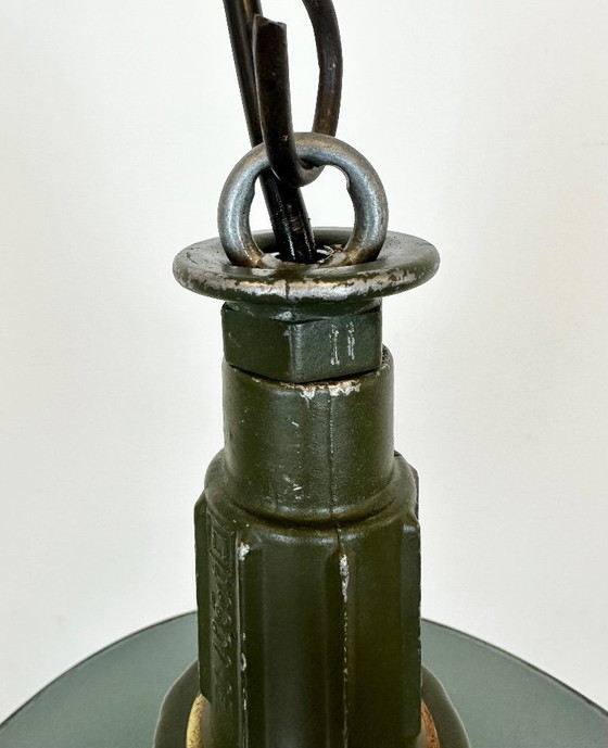 Image 1 of Industrial Petrol Enamel Military Pendant Lamp with Cast Aluminium Top, 1960s