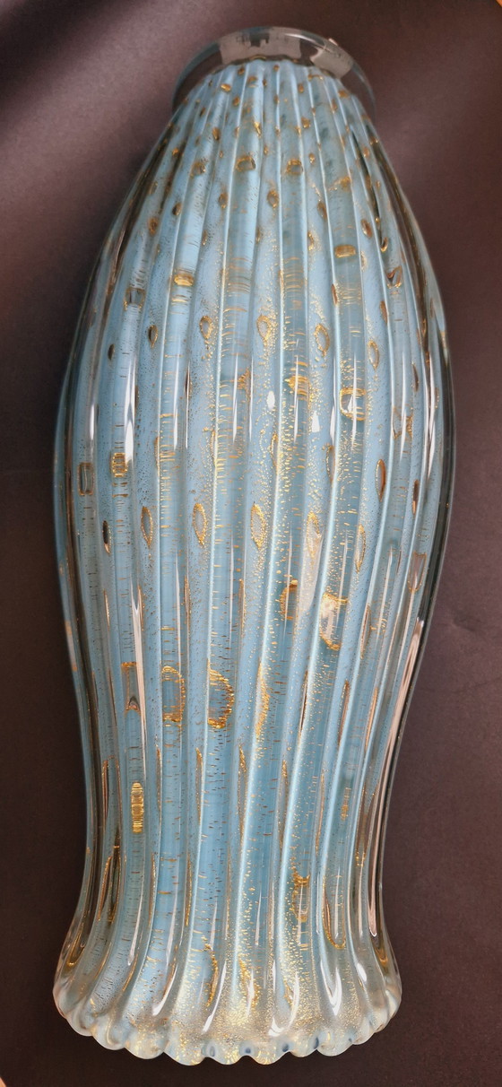 Image 1 of 50'S Alfredo Barbini Muranoglas Opaline große Vase mit kontrollierten Blasen und Goldblättern