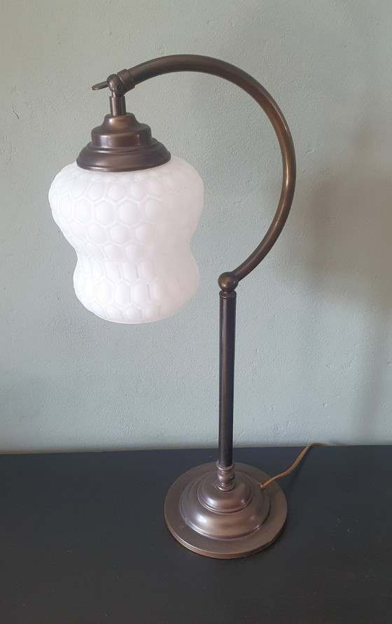 Image 1 of Vintage Art Deco style desk lamp with opaline glass shade