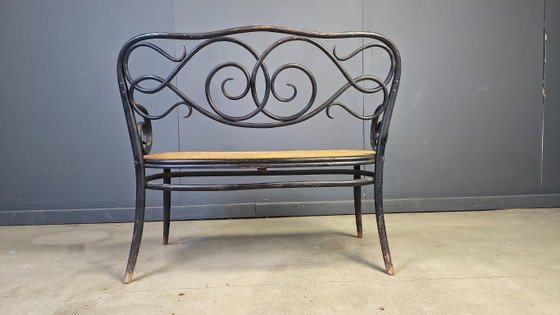Image 1 of Jugendstil-Sofa Nr. 2 aus gebogenem Holz und Rohrgeflecht von den Gebrüdern Thonet, Österreich, 1900er Jahre