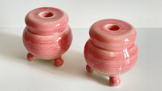 Image 1 of Pair of Pink Ceramic Candle Holders