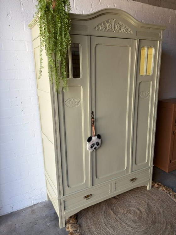 Antique vintage wardrobe, restyled, with mirrors, Wood, Green (photo 6 of 17)