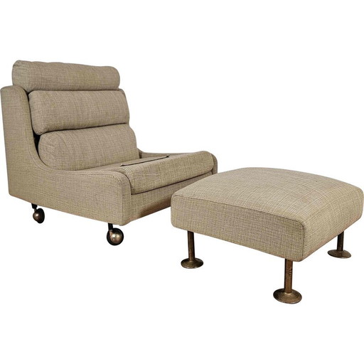 Vintage Steiner armchair and ottoman in green sheet, 1950-1960