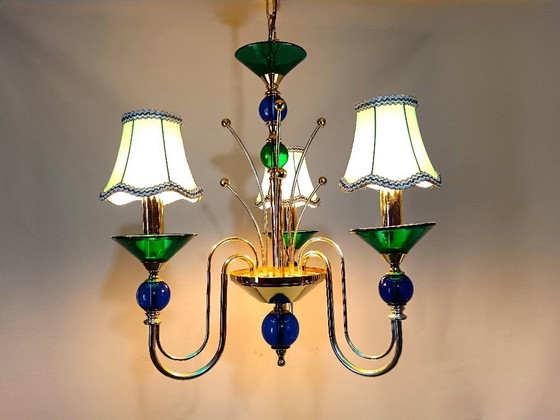 Image 1 of Plafondlamp, kroonluchter, art deco, Hollywood Regency, Gatsby, Murano glas, luxe verlichting, zeldzaam