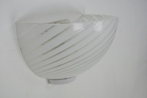 Image 1 of Italian Set of Three Striped Murano Glass Sconces in Venini Style, Italy 1970s