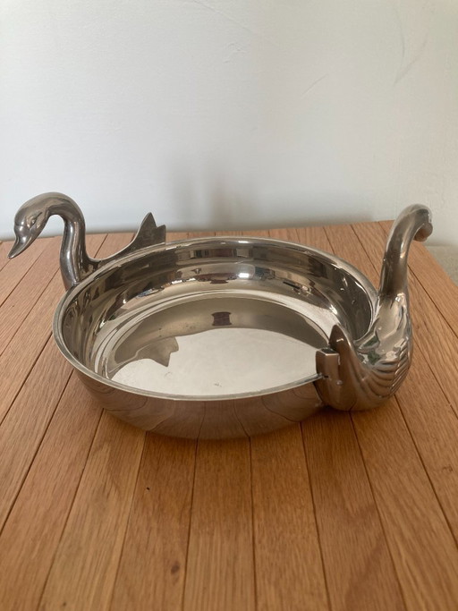 Centrotavola placcato in argento con manici a forma di cigno – Elegante lusso di metà secolo – tafelaccessoires, Metal