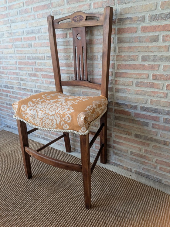 Antieke stoel, Kuipstoelen, Textiel, Hout, Beige (foto 2 van 14)