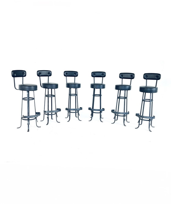 Image 1 of 6x Vintage Barstool Wrought Iron '60