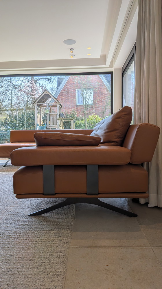 Image 1 of Canapé d'angle en cuir véritable, couleur cognac