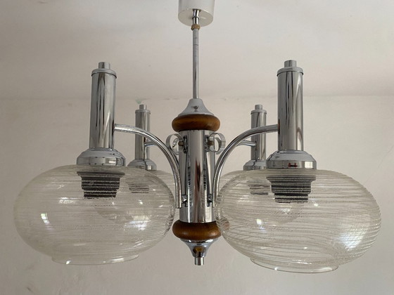 Lampadario vintage EMI Poljčane Sputnik, Jugoslavia, anni '70 – Chrome, Glass (photo 3 of 14)