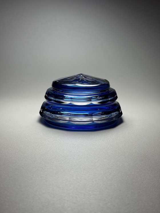 Image 1 of Bombonera de cristal “Eliane” de Val Saint Lambert, Art Déco, años 30, cristal superpuesto en azul, Charles Graffart