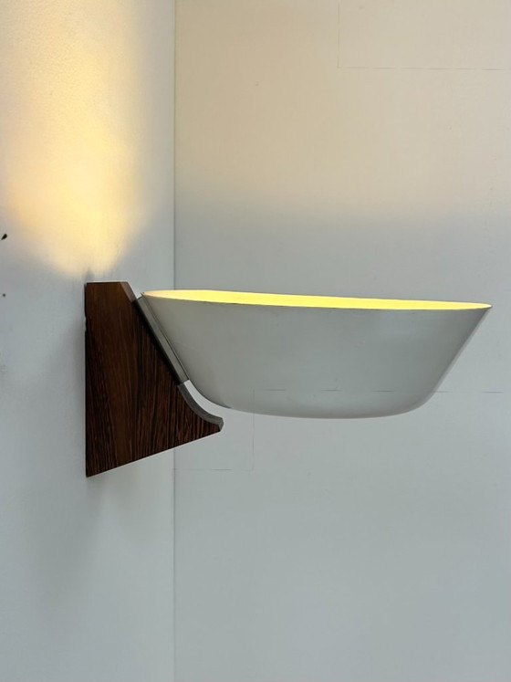 Image 1 of Vintage wall light, wood, chrome and white metal, Hagoort, Netherlands, 1960