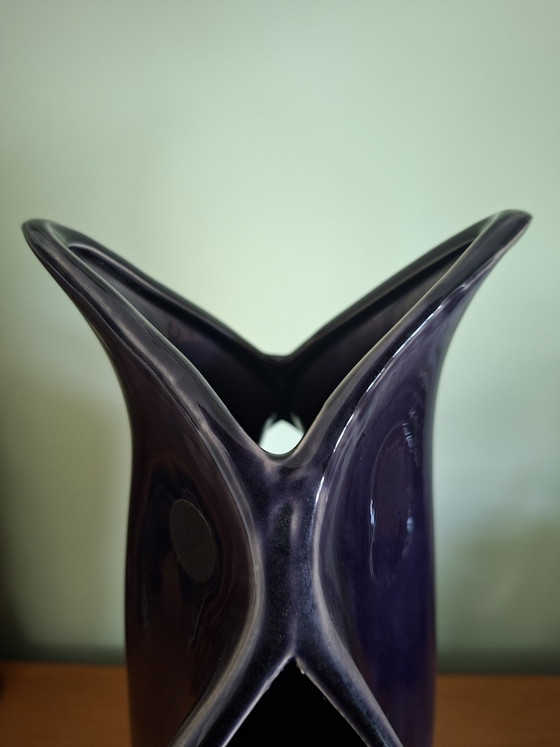 Image 1 of Large Sculptural Postmodern Ceramic Vase in Deep Violet Glaze – 35 cm