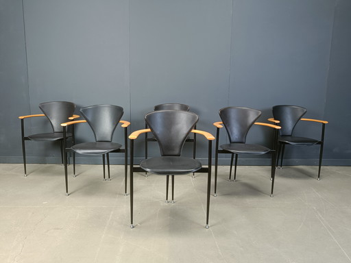 Fauteuils en cuir vintage par Arrben Italy, 1980 - Lot de 6
