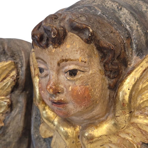 Paire de chérubins en haut-relief, bois polychrome, XVIIIe siècle - Espagne