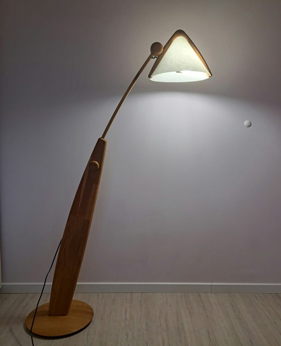 DOMUS 6703 – Zeldzame verstelbare eikenhouten vloerlamp | Vintage Duits design – Vloerlampen, Paper, Wood (photo 14 of 14)