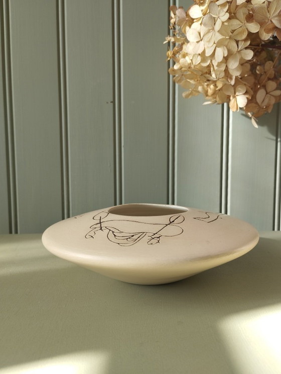 Image 1 of Photophore décor gravé MicMac Pottery Walfield Artisanat Indien Amérique du Nord