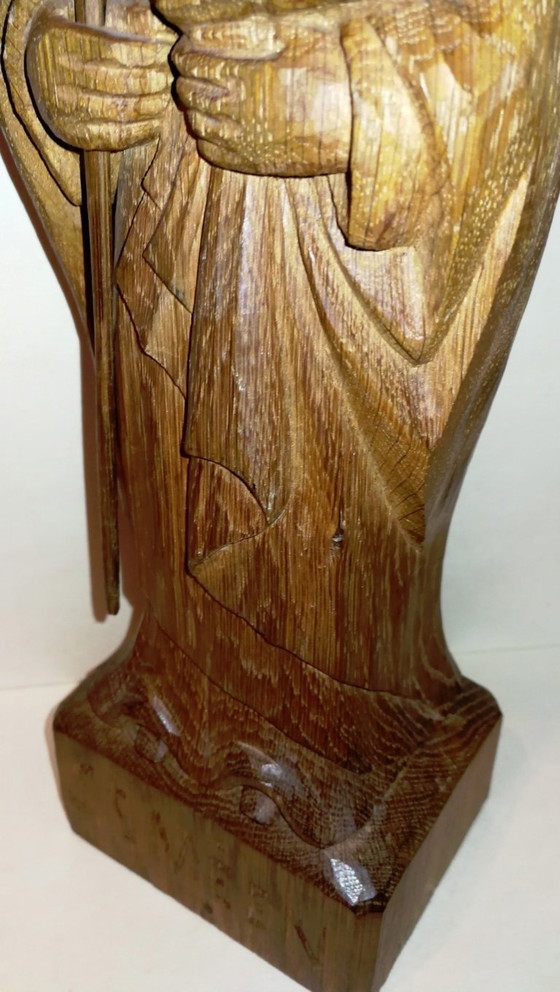 Image 1 of Statuette Religieuse Rétro Vintage en Bois Sculpté l'Abbé St Méen / 50's  