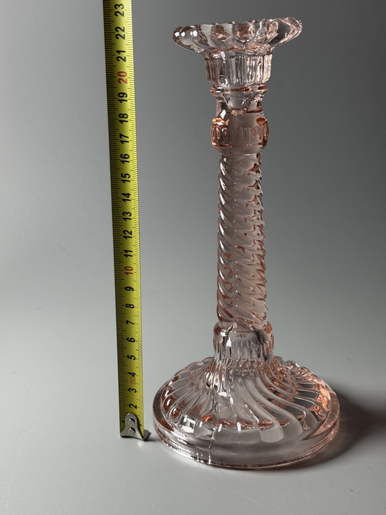 Image 1 of Pair of Art Deco Pink Glass Candlesticks — Pavillons, Belgium, 1920–30s