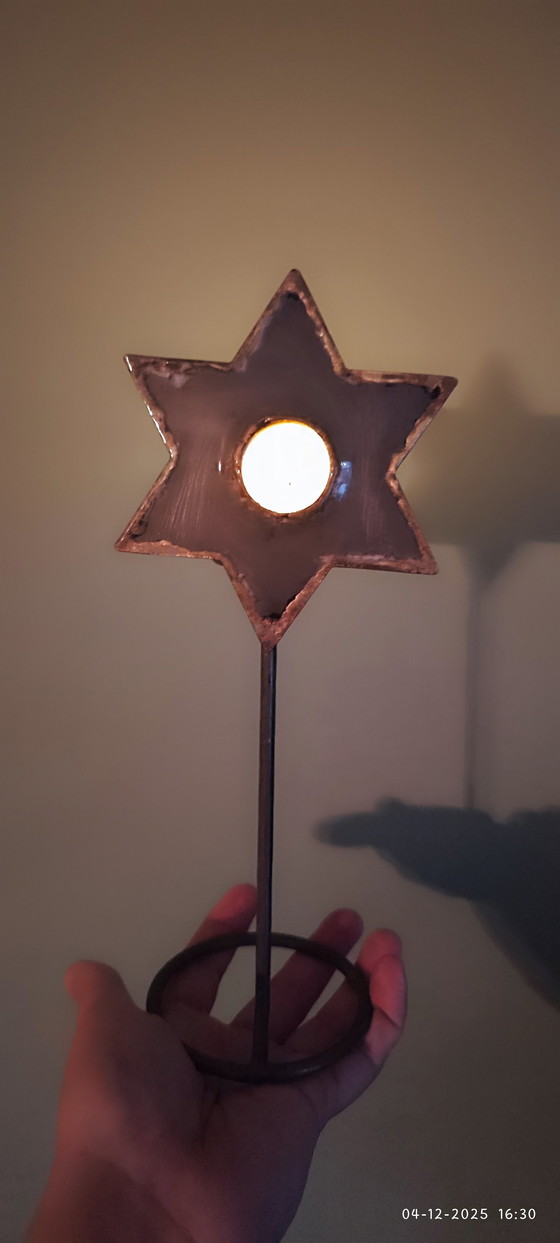 Image 1 of bougeoir vintage, porte-bougie chauffe-plat, étoile de Noël faite main