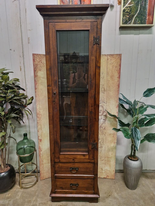 Old teak display cabinet, china cabinet, drinks cabinet dim. 40x45cm and 136cm high.
