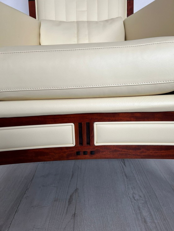 Image 1 of 2x Luxury Art Deco Schuitema design armchair Charles with cream leather from the Decoforma series with decorative stitching