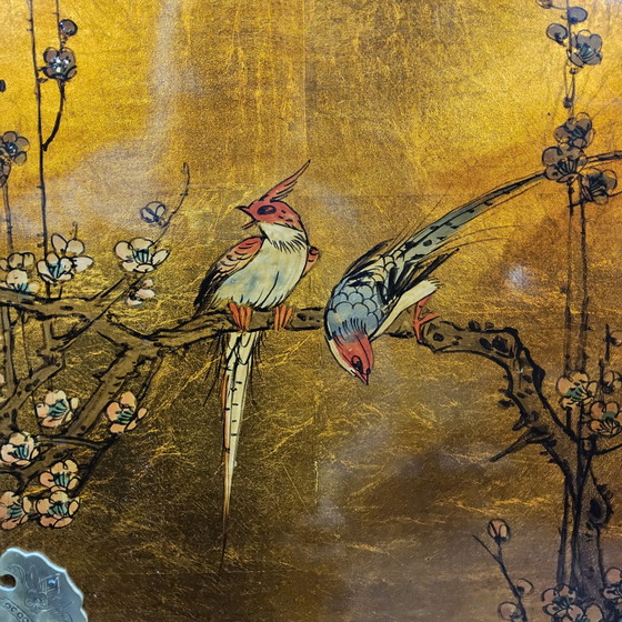 Armario chino antiguo con flores y pájaros en pan de oro / armario bohemio / armario oriental (photo 9 of 15)