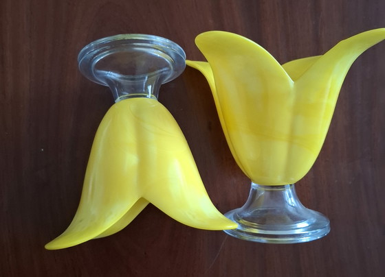 Image 1 of 2 tulip-shaped glass candlesticks
