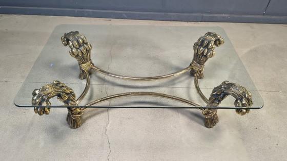 Image 1 of Table basse tulipe en laiton vintage, années 1970