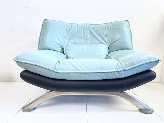 Image 1 of Postmoderne fauteuil met voetenbankje van Nicoletti Salotti jaren 80 ontwerp