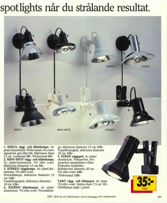 Image 1 of Vintage IKEA STROF Type V405 wandlamp, jaren 80, wit met chromen reflector