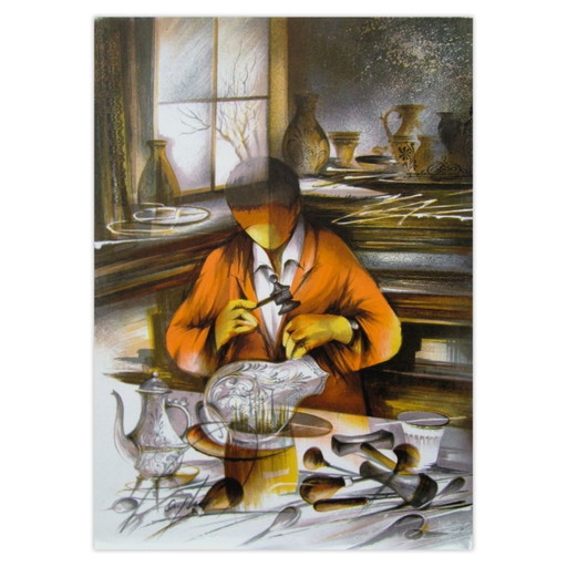 Raymond POULET Trades - De Blikslager Gesigneerde lithografie 1984