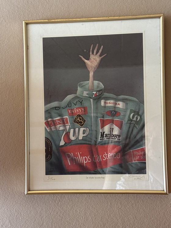 Image 1 of Karl Meersman, surrealistischer Siebdruck Jordan F1 – Nummeriert & Signiert