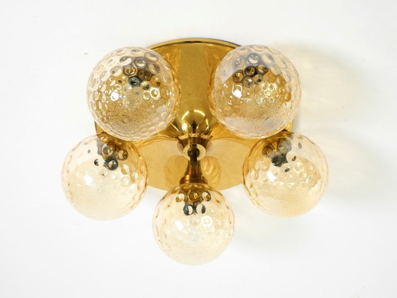 Image 1 of Beautiful 1960s Space Age brass ceiling lamp with 5 glass balls