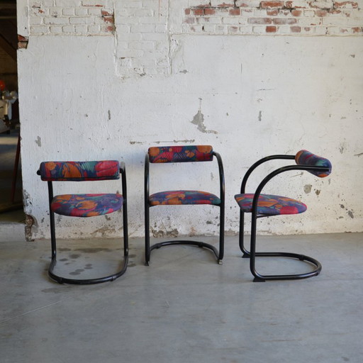 3x tube chairs with floral print