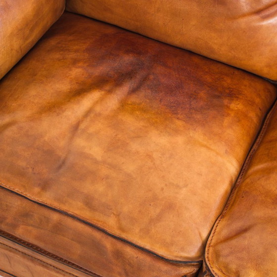 Canapé Club Vintage Par Roche Bobois. Cuir de buffle camel. France, années 80 – Canapés 3 places, Leather (photo 8 of 23)