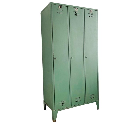 Vintage French industrial locker green patina