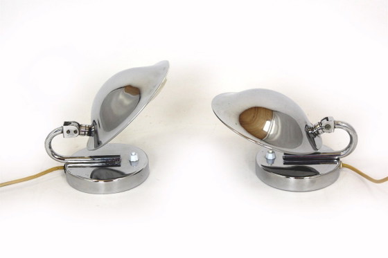 Image 1 of Bauhaus Style Chrome Bedside Table Lamps from Napako, Former Czechoslovakia, 1930s, Set of 2
