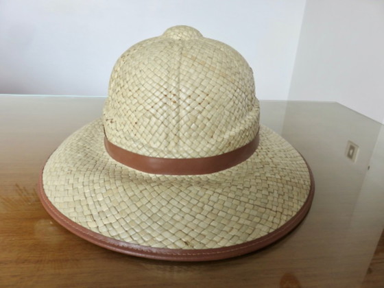 Image 1 of Hat, colonial helmet, wicker, wall decoration, 60s 70s