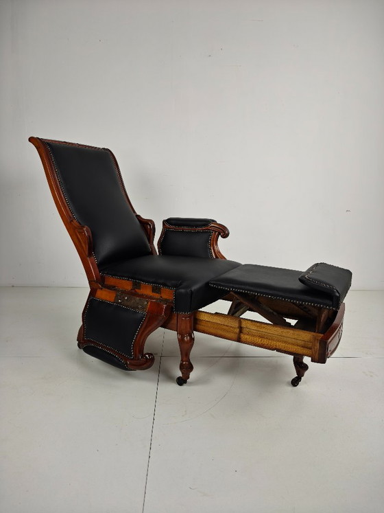 Antiker Bibliotheksstuhl aus dem 19. Jahrhundert von Horrix – Schwarzes Leder – Verstellbarer relaxsessel (photo 14 of 19)