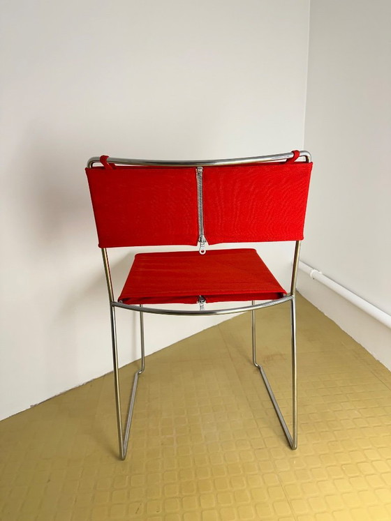 Image 1 of Chaise Delfina Enzo Mari pour Rexite 1974 Acier Chromé Tissu Kvadrat Field 2 Rouge Compasso d'Oro