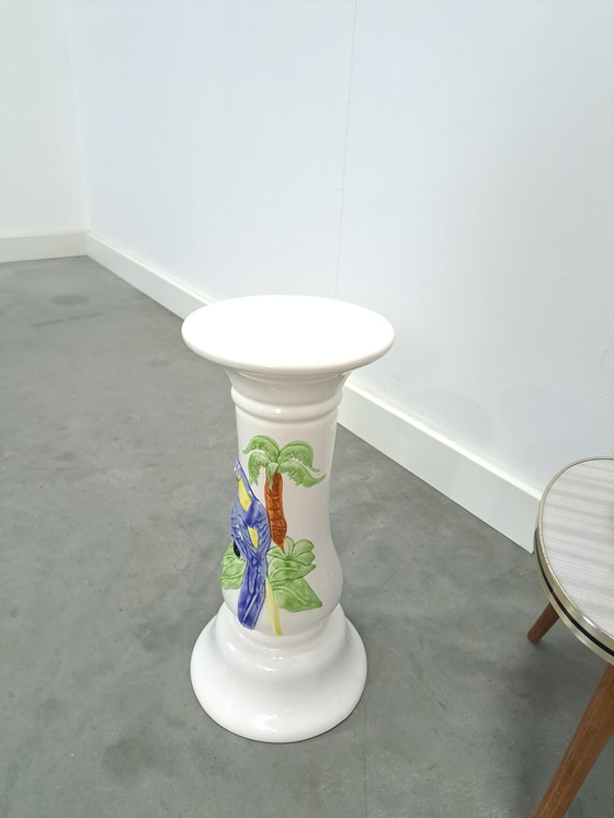 Image 1 of Porcelain Pillar Candle Stand With Parrots