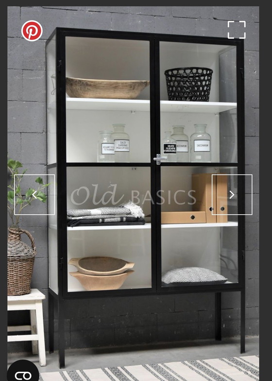 Image 1 of Stalen vitrinekast Old-basics zwart/wit 120x40x200 cm
