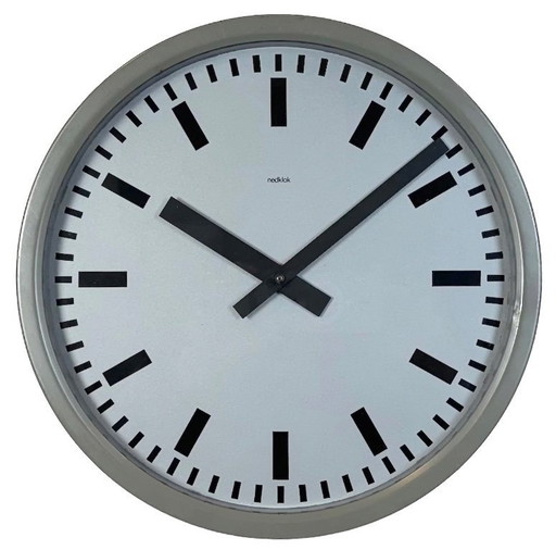 Grey Industrial Station Wall Clock from Nedklok, 1960
