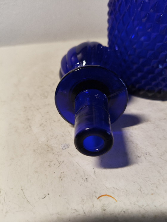 Image 1 of Vintage design kobaltblauwe glazen karaf van Empoli Italië 