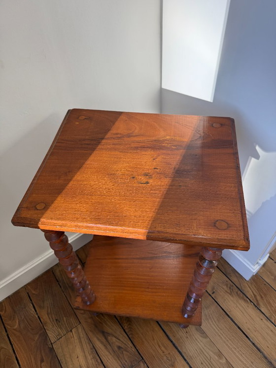 Image 1 of Table d'appoint / sellette en bois art déco étagère bobines années 50