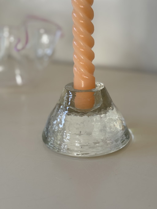Vintage Glass Ice Glass Candlestick - Scandinavian