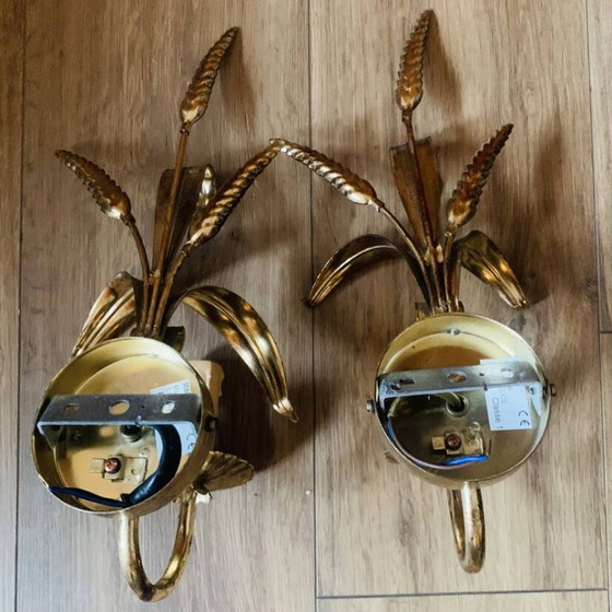 Pair of gilded metal wheat ear wall lights (photo 7 of 17)