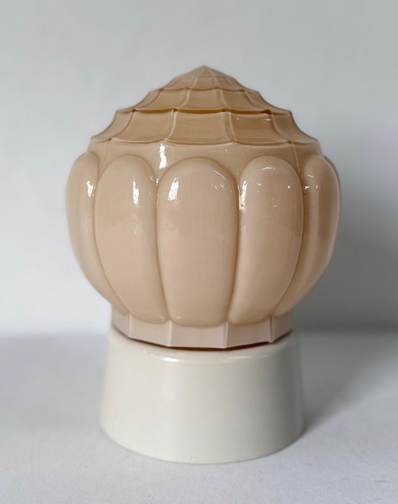 Image 1 of Vintage Thabur plafondlamp roze Art Deco bloemknop
