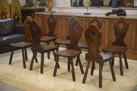 Lot de 8 chaises de monastère années 1950 – Chaises de salle à manger, Bois, Vintage (photo 10 of 11)